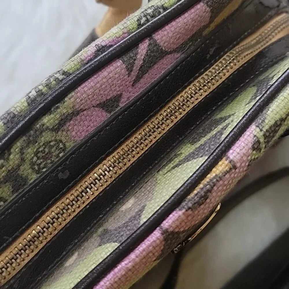 SPARTINA 449 Linen Purple Green Floral Printed Boho Preppy Satchel Crossbody Bag